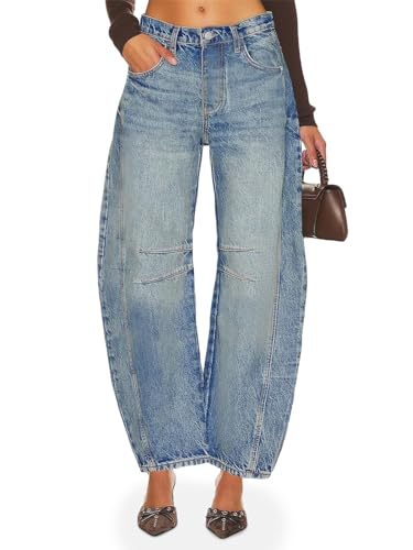 PLNOTME Women's Baggy Boyfriend Jeans Vintage Wide Leg Mid Rise Barrel Denim Ankle Pants - Image 2