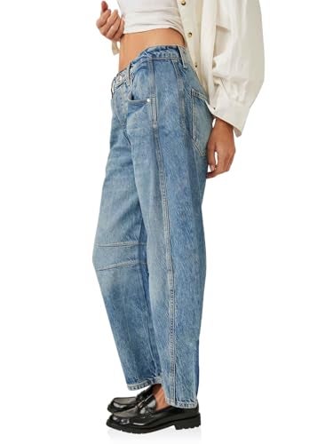 PLNOTME Women's Baggy Boyfriend Jeans Vintage Wide Leg Mid Rise Barrel Denim Ankle Pants - Image 3