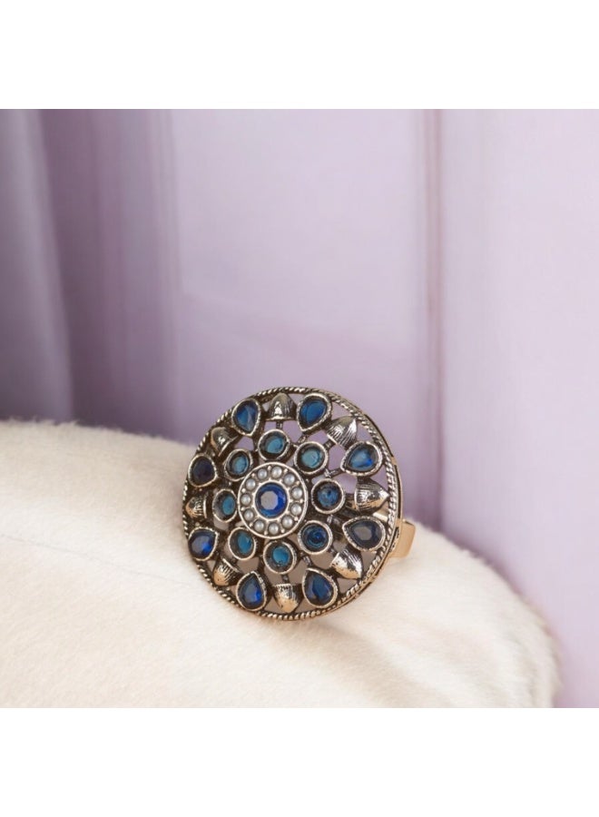 Pretty Precious Oxidised Adjustable Finger Ring for Women and Girls – Antique Silver Finish, Trendy Boho Jewellery - Image 5