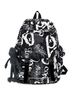 Trendy Graffiti Style Backpack Large Capacity Durable Smooth Zipper Comfortable Fabric Adjustable Shoulder Strap