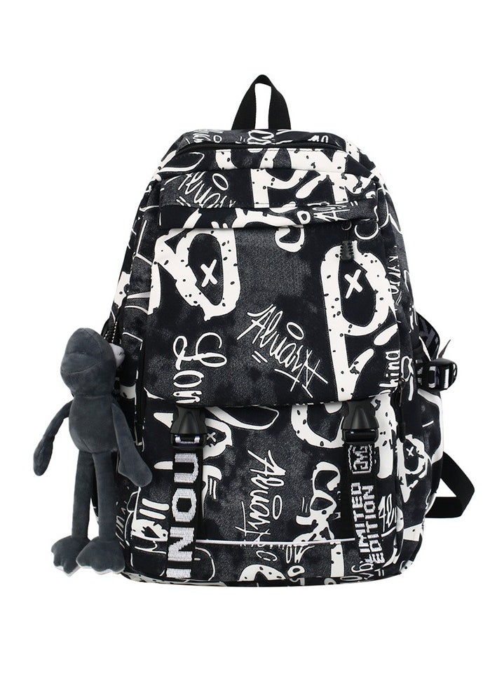 MIXDE - Trendy Graffiti Style Backpack Large Capacity Durable Smooth Zipper Comfortable Fabric Adjustable Shoulder Strap - Image 1