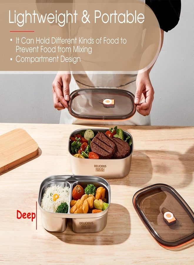 AMPLIN Stainless Steel Bento Box Adult Lunch Box with Compartments | Leak Proof | Microwavable | Stackable 1.2L+1.7L Capacity Meal prep Box for Men/Women, School, Office for Work & Travel - Image 2