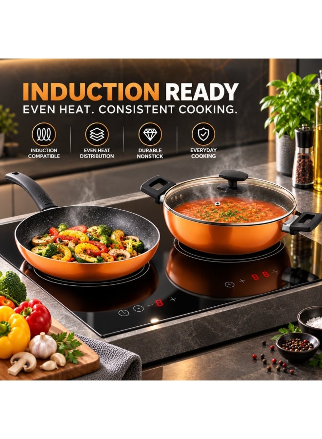 Bergner 3-Piece Nonstick Cookware Set with Glass Lids, Forged Aluminium Pots and Pans Set, Induction Compatible Fry Pan, Saucepan & Casserole for Everyday Cooking - Image 4