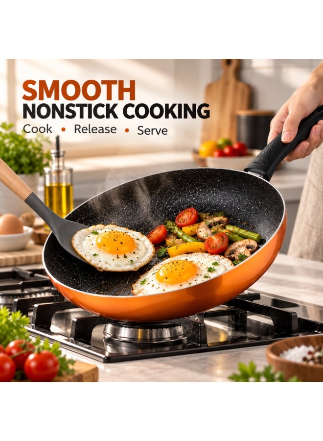 Bergner 3-Piece Nonstick Cookware Set with Glass Lids, Forged Aluminium Pots and Pans Set, Induction Compatible Fry Pan, Saucepan & Casserole for Everyday Cooking - Image 2