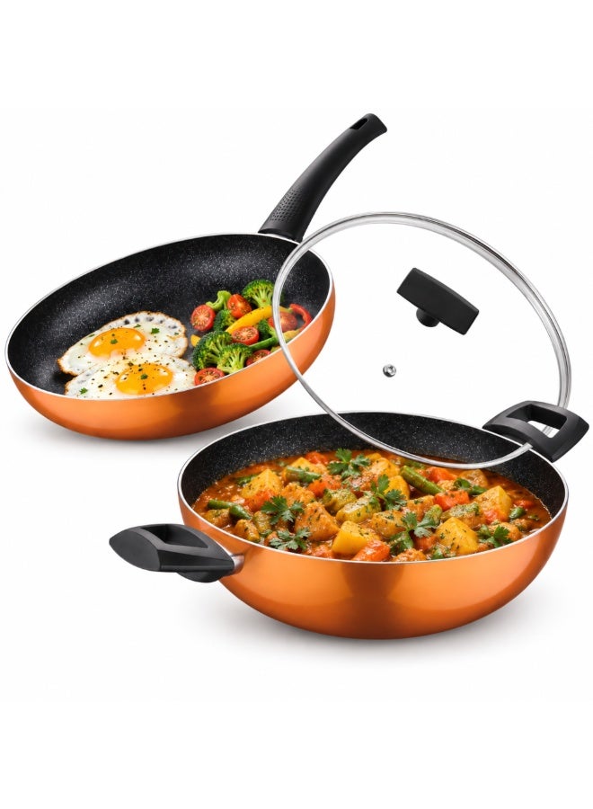 Bergner 3-Piece Nonstick Cookware Set with Glass Lids, Forged Aluminium Pots and Pans Set, Induction Compatible Fry Pan, Saucepan & Casserole for Everyday Cooking - Image 1
