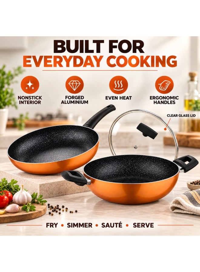 Bergner 3-Piece Nonstick Cookware Set with Glass Lids, Forged Aluminium Pots and Pans Set, Induction Compatible Fry Pan, Saucepan & Casserole for Everyday Cooking - Image 5