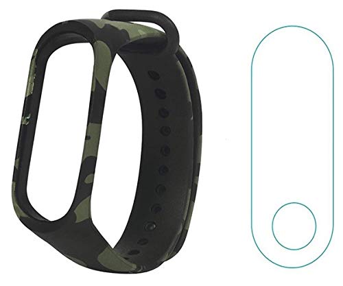VEROX Adjustable Replacement Band Strap Compatible with Mi Band 3 Strap Combo Army Green Color Strap | Mi Band 3 Camouflage Military Style Strap with Screen Protector - Image 1