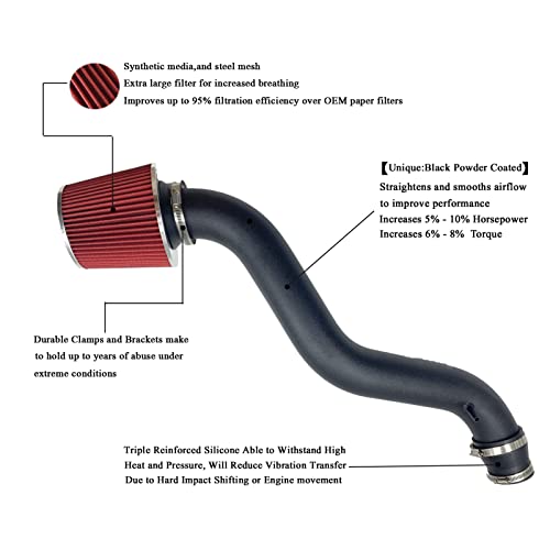 MOOSUN 3" Cold Air Intake Kit with Filter Replacement 1998-2002 fit for Honda Accord 2.3L 1997-2001 Prelude 2.2L (Black&Red) - Image 2