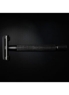 QSHAVE Double Edge 4 inch Long Handle Safety Razor for Men or Women Twist Butterfly Open Matte Black Steel Coating (1 Razor + 5 pcs Titanium Coated Blades + Leather Travel Case)  - Image 4