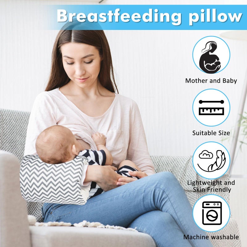 TEUOPIOE Baby Feeding Arm Pillow,Soft Cotton Bottle Nursing Arm Pillows for Newborn,Breastfeeding Pillows for More Support for Mom and Baby,Portable and Washable,Ergonomic Nursing Essentials(Grey Stripes) - Image 2