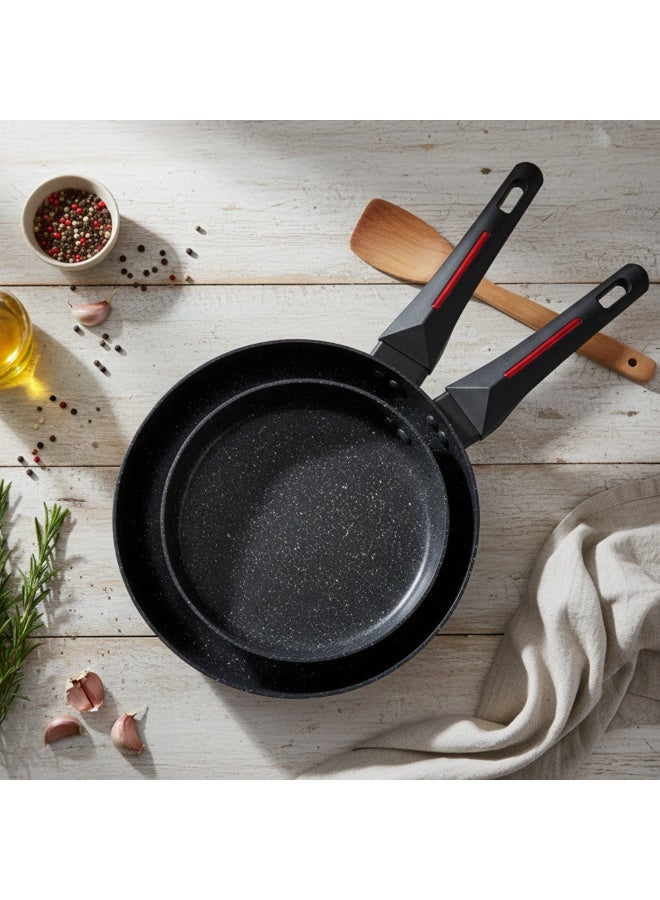 Fissman Non Stick Frying Pan 20cm x 26cm with Glass Lid Set, Aluminum TouchStone Coating Frypan Tempered Glass Silicone Rim Pot Lids Induction Base Technology Bakelite Handle PFOA Free - Image 2