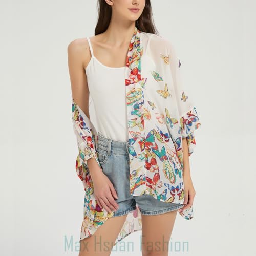 Max Hsuan Women's Loose Print Sheer Chiffon Kimono Beach Swim Cover up Cardigan Capes - Image 2