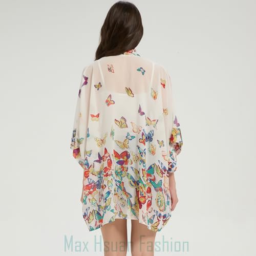 Max Hsuan Women's Loose Print Sheer Chiffon Kimono Beach Swim Cover up Cardigan Capes - Image 5