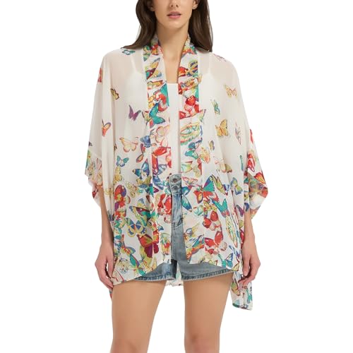 Max Hsuan Women's Loose Print Sheer Chiffon Kimono Beach Swim Cover up Cardigan Capes - Image 1