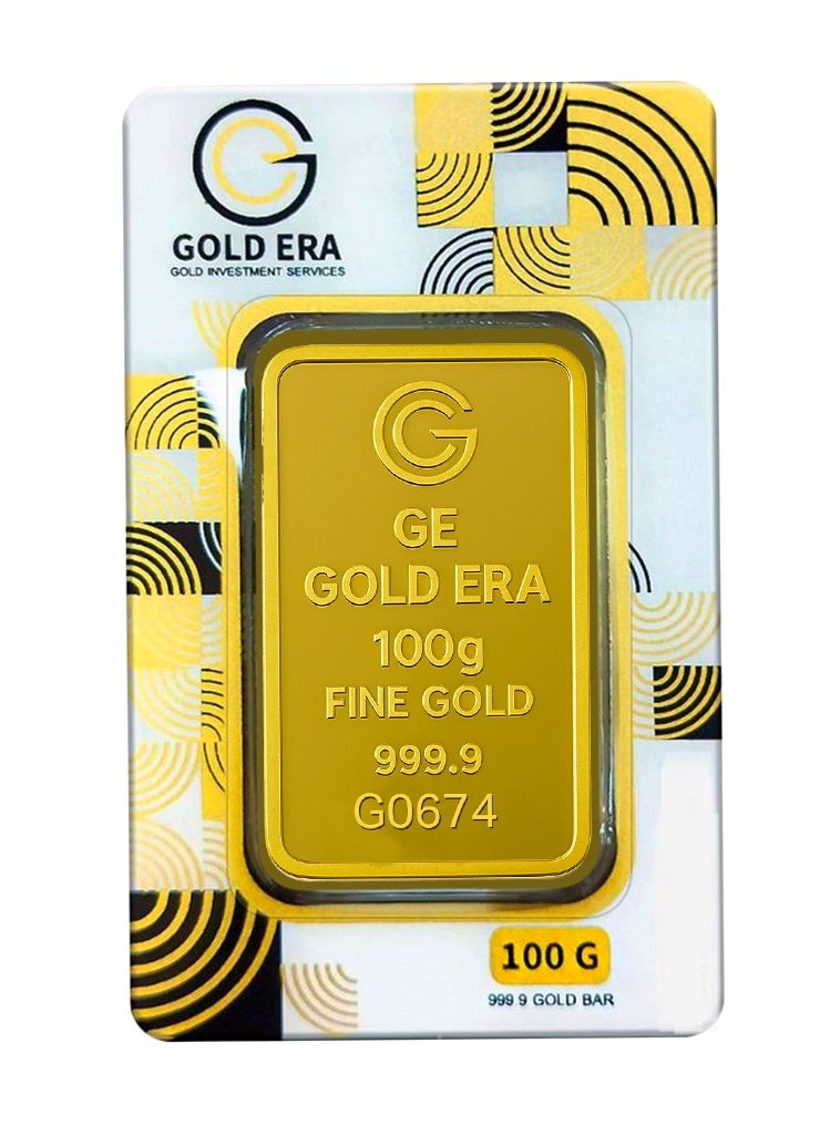Gold Era GOLD ERA 24K (999.9) 100G Gold Bar - Premium 24 Karat Solid GOLD BAR for Investment, Collectors & Wealth Protection  - Image 1