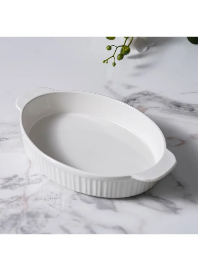 DANUBE HOME Serax Porcelain Oval Baking Dish for Baking Souffle Pudding Unique Design For Kitchen Hotel Restaurant Banquet and Daily Use 30.5X19.9X5.7CM