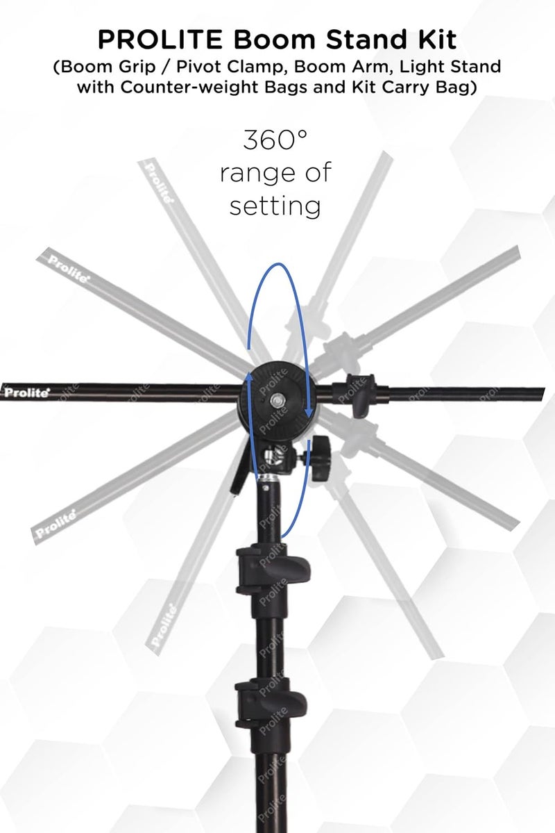 Pro-Lite Photography Lighting Boom Stand Kit | Boom Grip, Boom Arm, Light Stand 9ft, Empty Sandbags | Used with Softbox LED Flash Lighting for Overhead/Table Top Lighting - Image 2