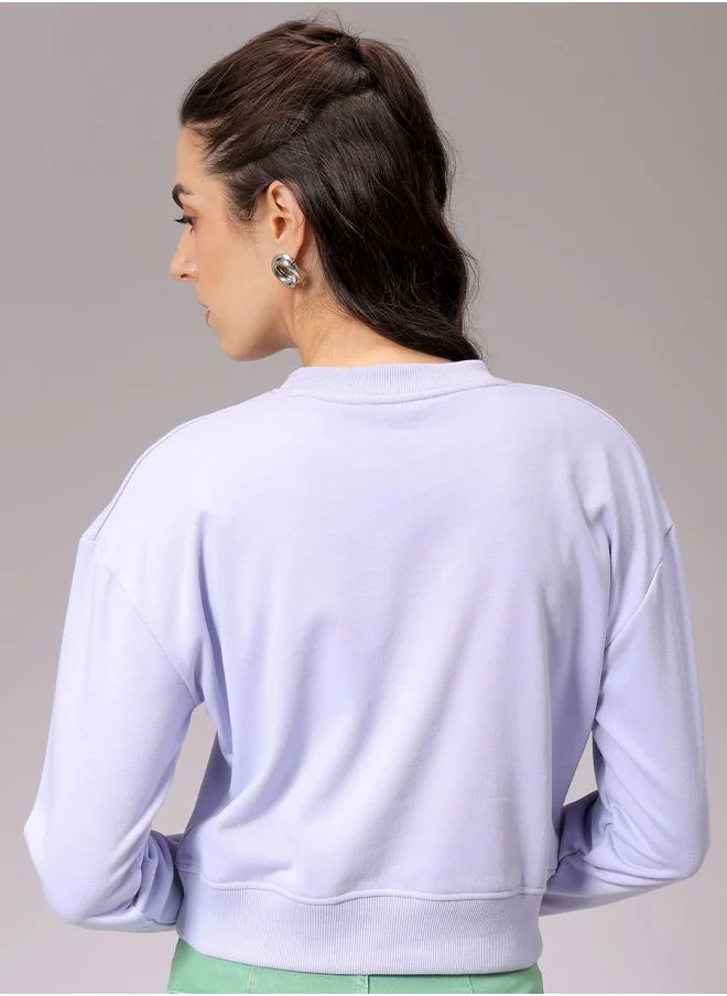 Freehand Women Relaxed Fit Typographic Cropped Sweatshirt