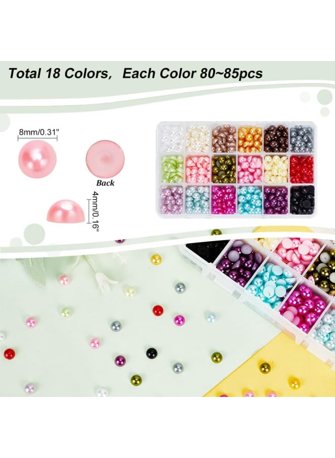 1440Pcs 18 Colors 8mm ABS Acrylic Half Round Flat Back Imitation Pearl Cabochon for DIY Scrapbook Phone Case Card Making Nail Craft DIY Bottle Phone Shoe Decoration  - Image 2