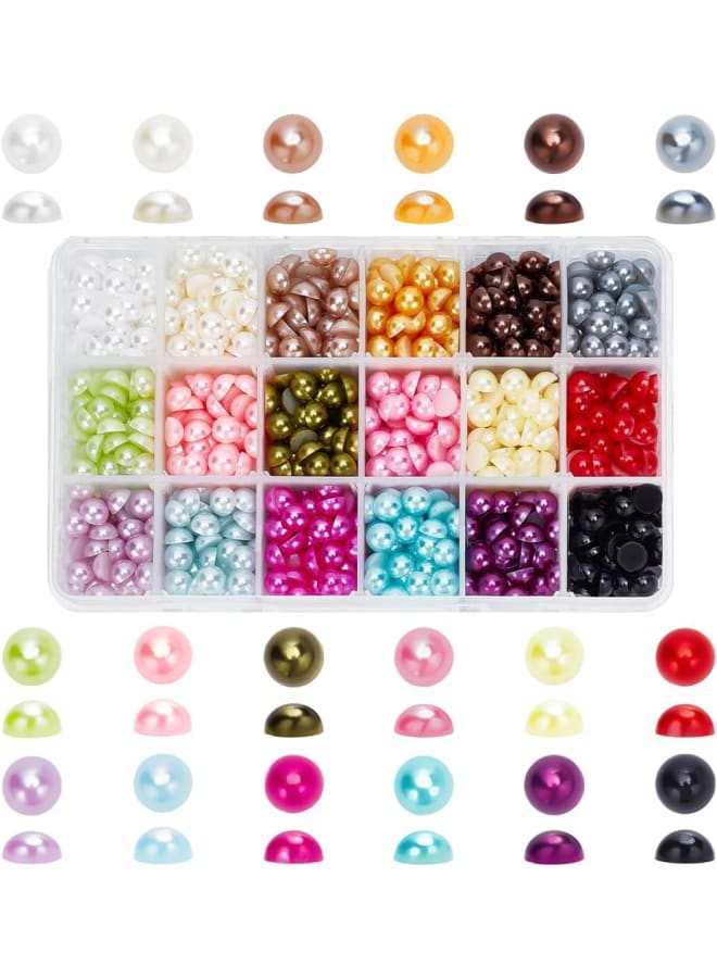 1440Pcs 18 Colors 8mm ABS Acrylic Half Round Flat Back Imitation Pearl Cabochon for DIY Scrapbook Phone Case Card Making Nail Craft DIY Bottle Phone Shoe Decoration  - Image 1