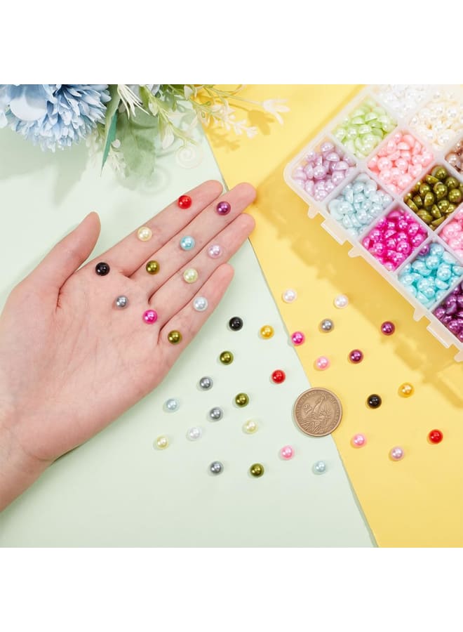1440Pcs 18 Colors 8mm ABS Acrylic Half Round Flat Back Imitation Pearl Cabochon for DIY Scrapbook Phone Case Card Making Nail Craft DIY Bottle Phone Shoe Decoration  - Image 3