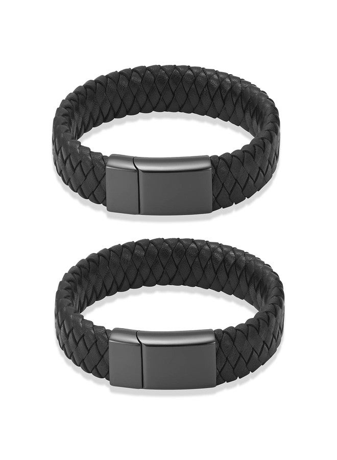 shajwo Cremation Jewelry Urn Bracelet for Ashes for Women Men Keepsake Memorial Cuff Bangle Braided Leather Wristband Bracelet,2 Pack 20/22cm - Image 1