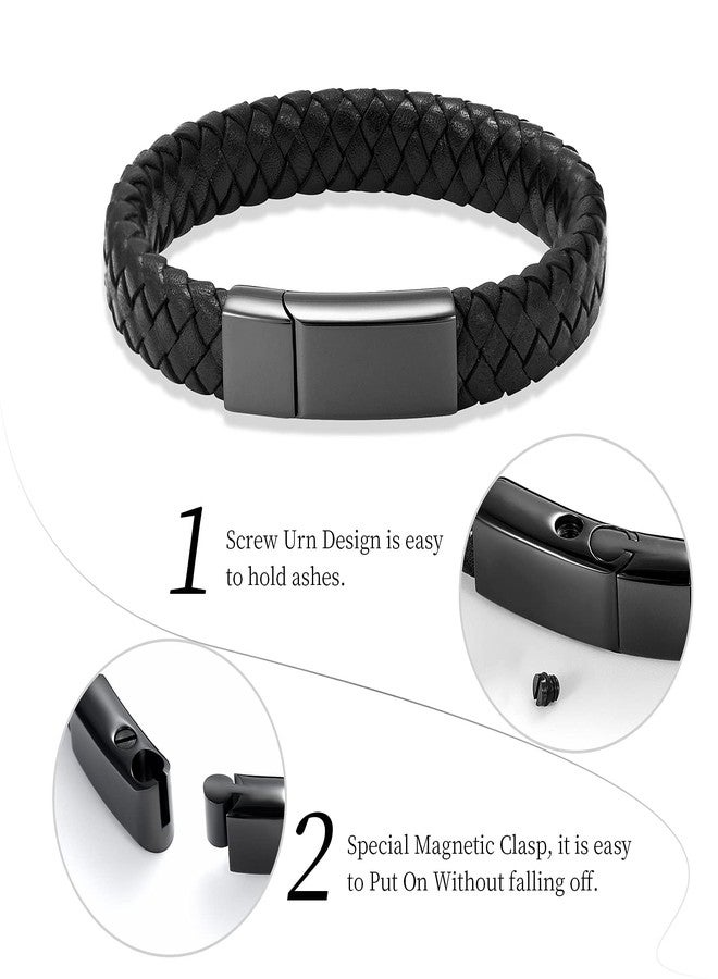 shajwo Cremation Jewelry Urn Bracelet for Ashes for Women Men Keepsake Memorial Cuff Bangle Braided Leather Wristband Bracelet,2 Pack 20/22cm - Image 4