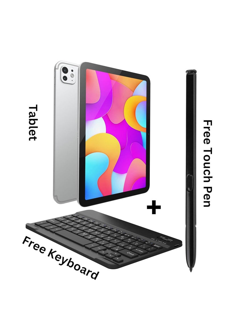 Oteeto - Oteeto Tab 15 with Keyboard and Pen 8GB RAM 512GB Memory 10.1 inch IPS LCD Screen 1280 x 800 Pixels Android 13 Operating System 8MP Front Camera 13MP Rear Camera 6000mAh Battery Supports 3G/4G/5G SIM Cards Color Silver - Image 1