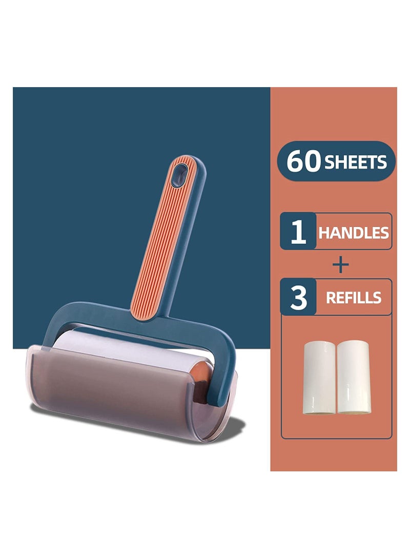 Lint Roller for Pet Hair Extra Sticky Dustproof Reusable Remover Clothes Couch Carpet Furniture 1 Handle with 3 Refills Orange - Image 2