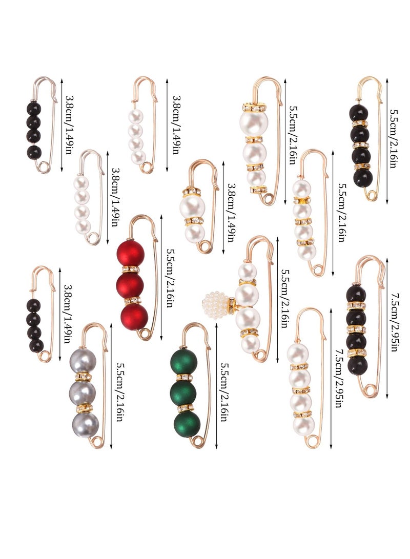SYOSI Pearl Brooch, Women Scarf Headscarf Safety Pins White Pearl Dress Anti Walking Buckle Pin Clip Pants Waist Fixed Pins Hat Shawl Accessories Decorations (14 Pieces) - Image 3