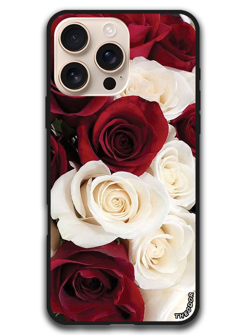 Theodor Protective Case Anti Scratch Shock Proof Bumper Cover For iPhone 16 Pro (6.3)-inch White & Red Flower - Image 1