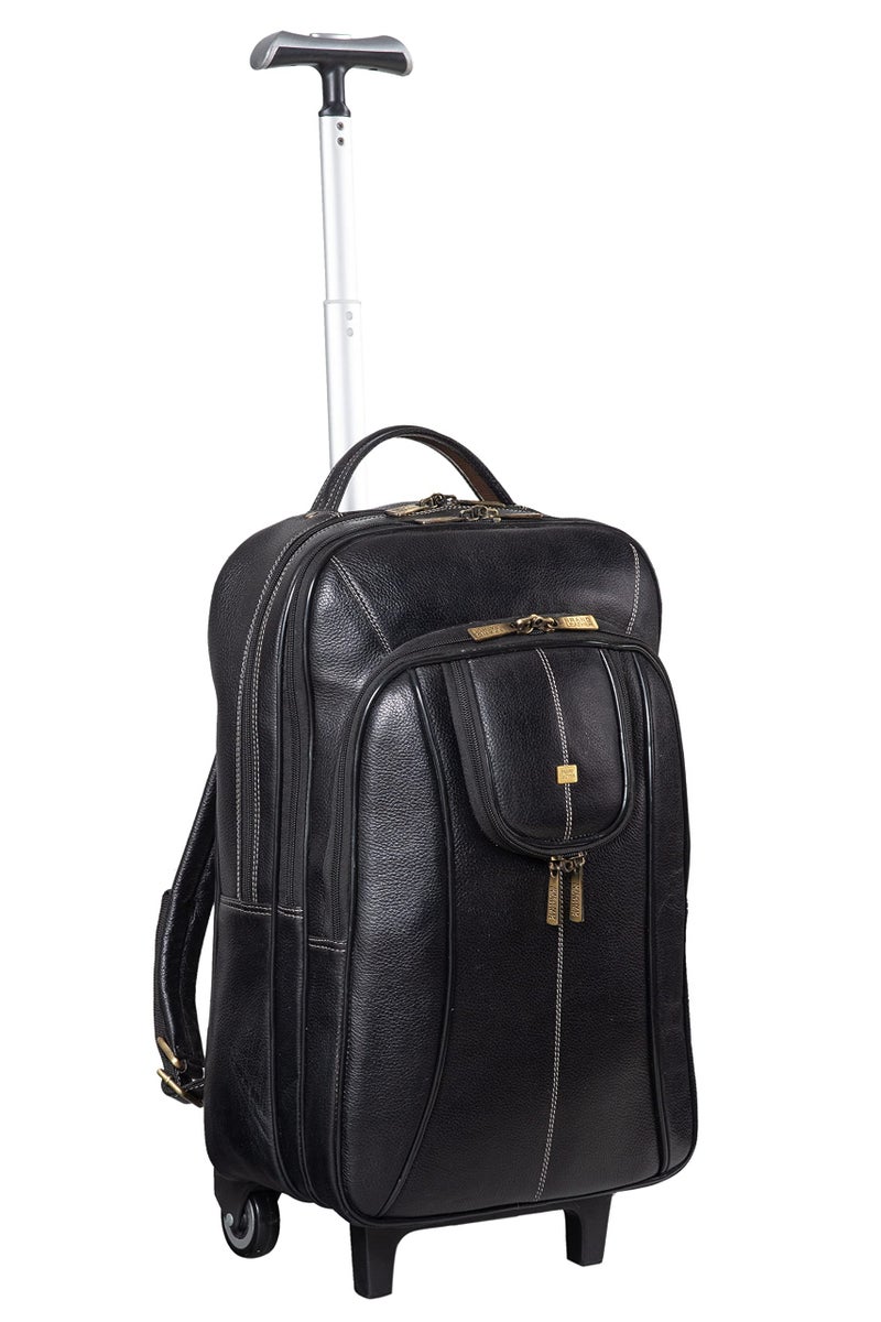 BRAND LEATHER Rolling Backpack Wheeled Laptop Backpack for Travel, Carryon Trolley Luggage Suitcase Compact Business Bag Student Laptop Bag for Men Women (BLACK) - Image 1