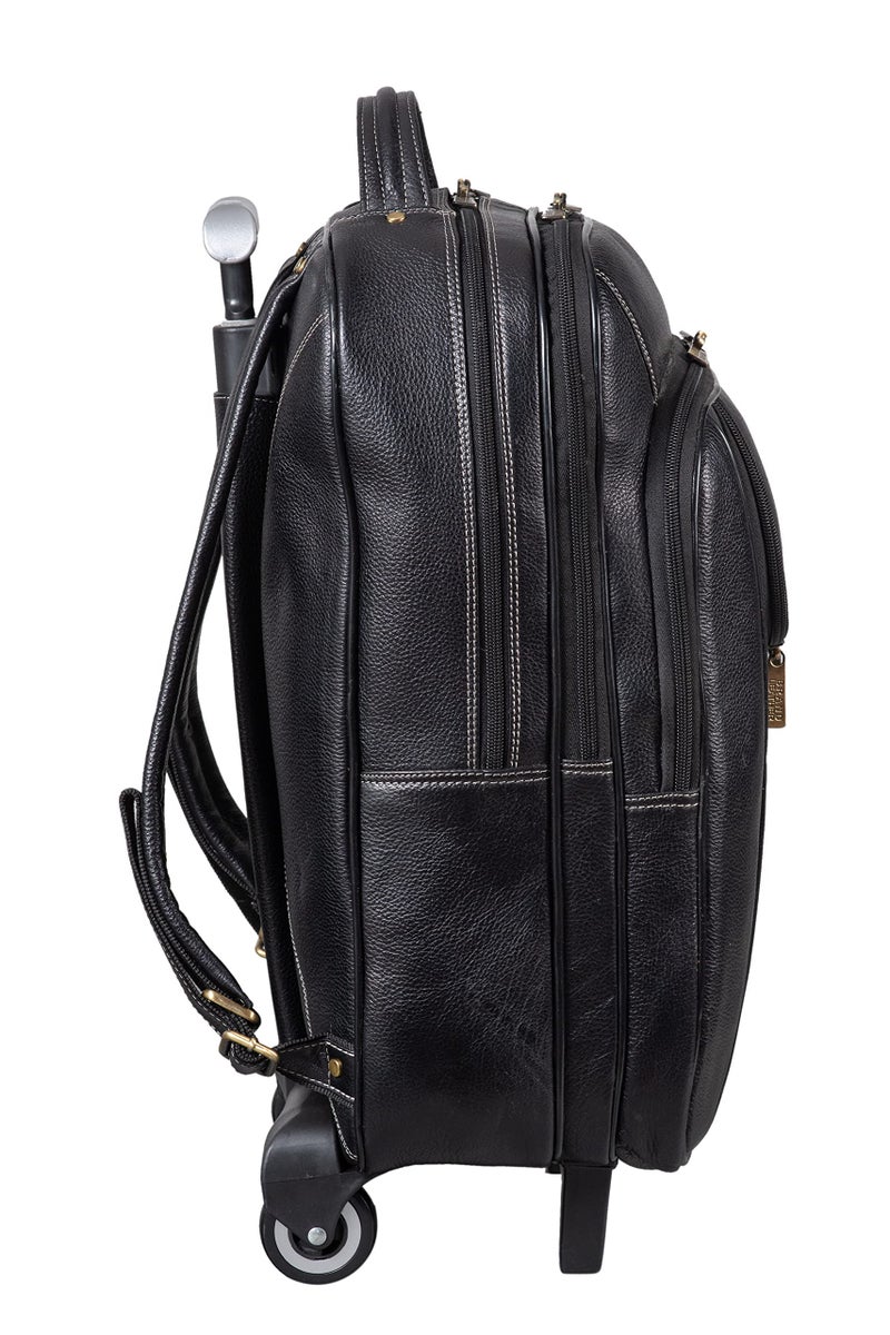 BRAND LEATHER Rolling Backpack Wheeled Laptop Backpack for Travel, Carryon Trolley Luggage Suitcase Compact Business Bag Student Laptop Bag for Men Women (BLACK) - Image 3