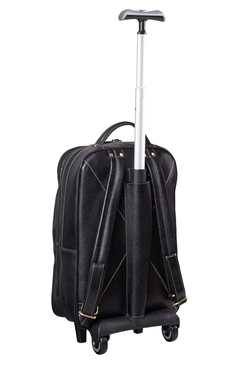 BRAND LEATHER Rolling Backpack Wheeled Laptop Backpack for Travel, Carryon Trolley Luggage Suitcase Compact Business Bag Student Laptop Bag for Men Women (BLACK) - Image 2