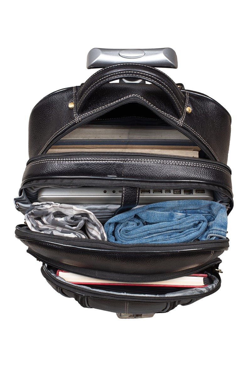 BRAND LEATHER Rolling Backpack Wheeled Laptop Backpack for Travel, Carryon Trolley Luggage Suitcase Compact Business Bag Student Laptop Bag for Men Women (BLACK) - Image 5