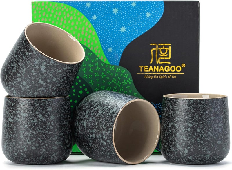 TEANAGOO كوب الشاي الياباني السيراميكي من ، 7.2 أونصة/205 مل، رمادي فحمي، H17، 4 قطع/صندوق، مجموعة أكواب شاي آسيوية - Image 1