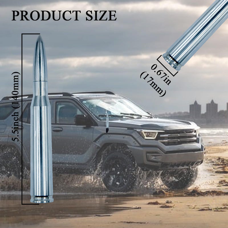 Enmpnornb 5.5inch Chrome Stubby Bullet Antenna Replacement for Various car Models,Dodge, Chevrolet, Raptor Truck Antenna Accessories - Image 3