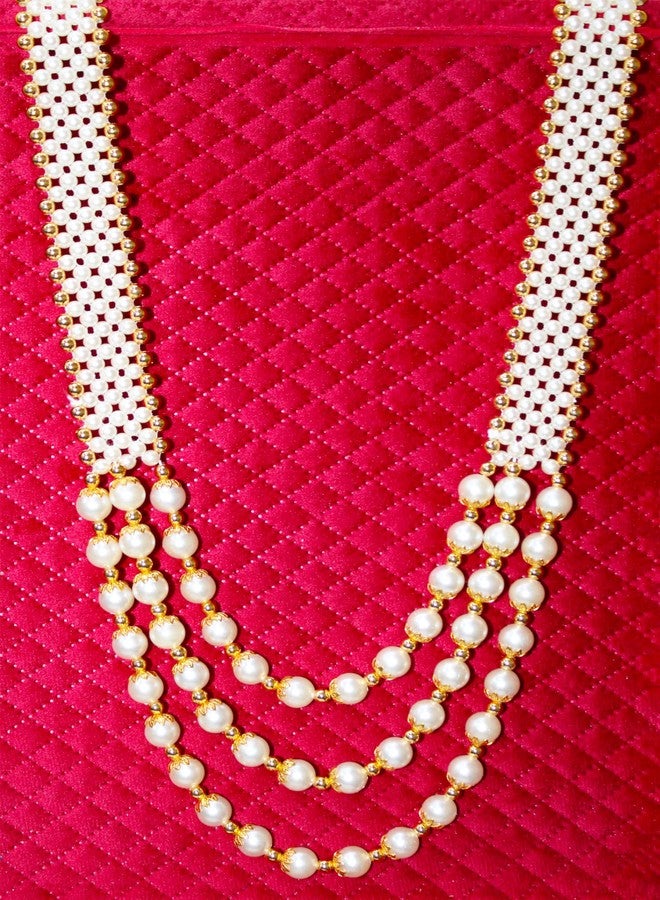 SRC Creations Multi string Necklace Jewellery for Groom Dulha Moti Mala Haar for Men or other useful occassion - Image 2
