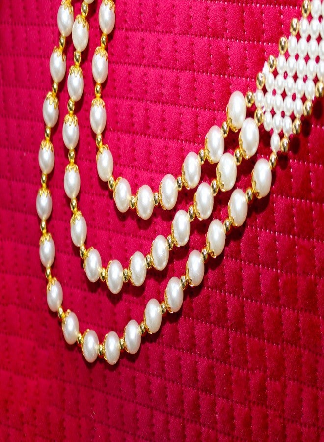 SRC Creations Multi string Necklace Jewellery for Groom Dulha Moti Mala Haar for Men or other useful occassion - Image 3
