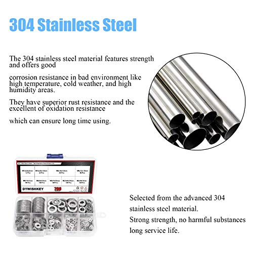 DYWISHKEY 700 Pieces 9 Sizes Stainless Steel Flat Washers Assortment Kit (M2 M2.5 M3 M4 M5 M6 M8 M10 M12) - Image 5