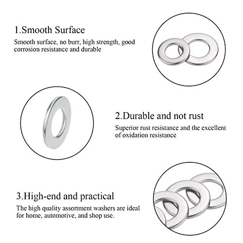 DYWISHKEY 700 Pieces 9 Sizes Stainless Steel Flat Washers Assortment Kit (M2 M2.5 M3 M4 M5 M6 M8 M10 M12) - Image 4