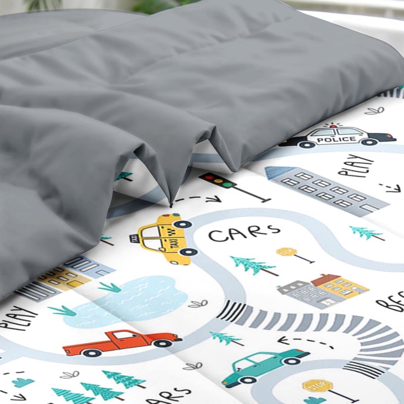 Pamnest Comforter Set Full Size, Cute Car City 7 Pcs Bedding for Kids and Adults, Cartoon Tree Truck Bed Sheet Sets with Fitted Sheet 2 Pillowcases & 2 Shams for Bedroom Bed Decor - Image 5