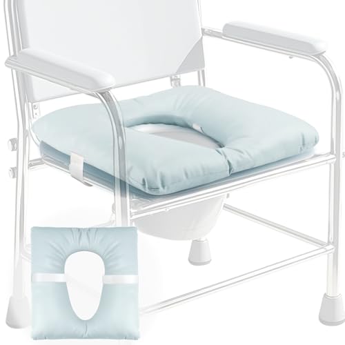 RoamReady Bedside Commode Cushion, Seniors Portable Seat Cushion for Toilet/Shower/Bedside, Universal Fit Commode Padded Seat for Elderly, Seats Pad Cover Toilet Seats 17x17 with Fixing Straps (Blue) - Image 1