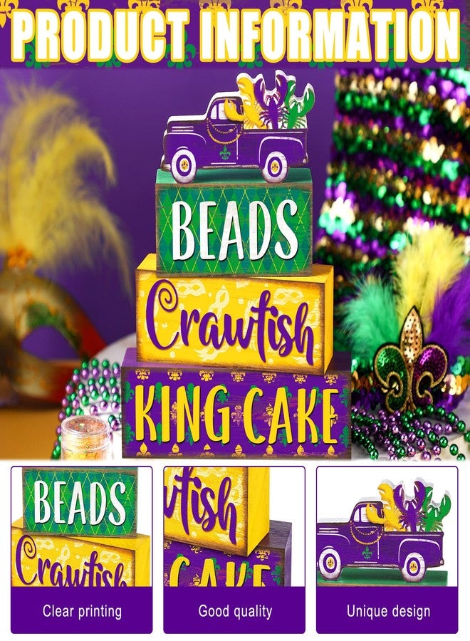 Marsui 4 Pcs Mardi Gras Decorations Wooden Mardi Gras Table Centerpieces Decorations Mardi Gras Tiered Tray Decor Farmhouse Rustic Carnival Block Sign Mardi Gras Decor for Home Party Kitchen Decor - Image 4