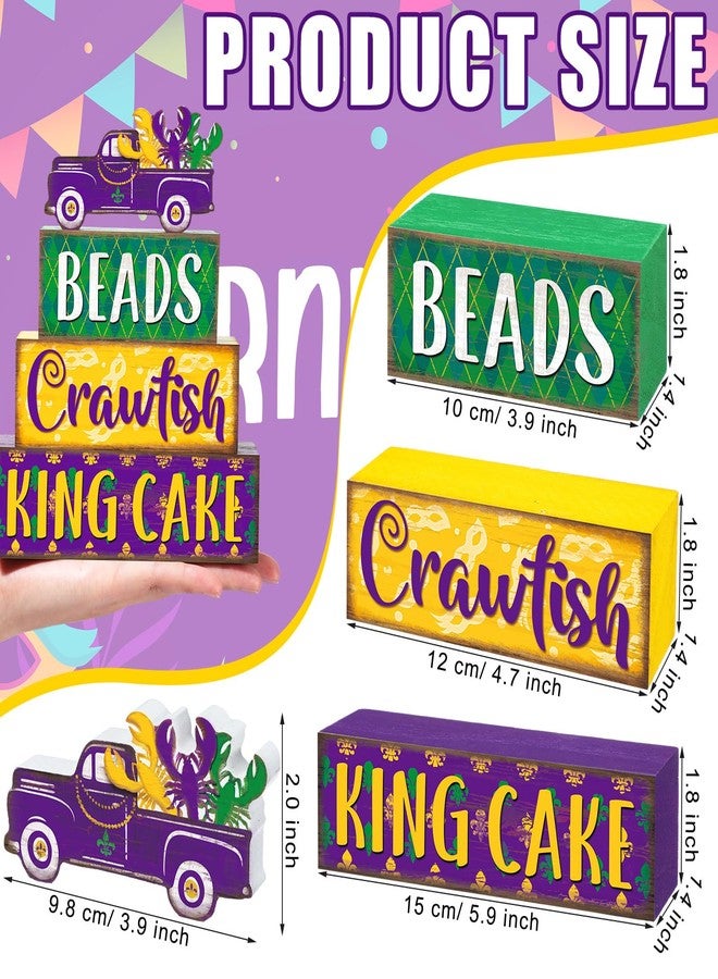 Marsui 4 Pcs Mardi Gras Decorations Wooden Mardi Gras Table Centerpieces Decorations Mardi Gras Tiered Tray Decor Farmhouse Rustic Carnival Block Sign Mardi Gras Decor for Home Party Kitchen Decor - Image 3
