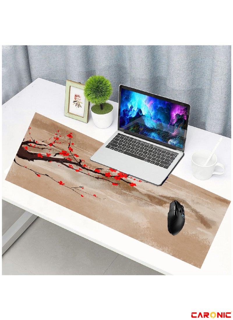 CARONIC - Extended Gaming Mouse Pad with Stitched Edges Durable Non-Slip Natural Rubber Base  Waterproof Computer Keyboard Pad Mat For Esports Pros Gamer Desktop Office Cherry Blossom Tree - Image 1