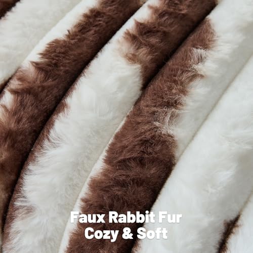 FUTEI Pack of 2 Faux Fur Plush Throw Pillow Covers 18x18 Inch Soft Tie Dye Striped Textured Farmhouse Decorative Cushion Covers Modern Home Decor for Couch Bed Living Room Coffee White - Image 3