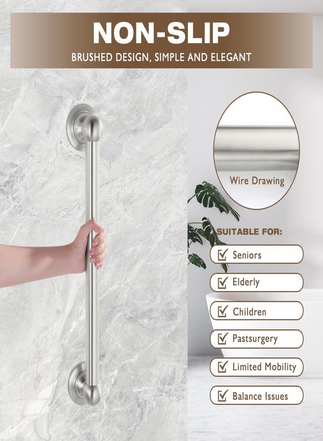 Raemnaky Anti Slip Shower Grab Bar, Safety Bathroom Assist Handle, ADA Compliant Handrail, Heavy Duty Handicap Grab Bars for Elderly, Injured, Senior, Children (Brushed Nickel, 12 Inches) - Image 2