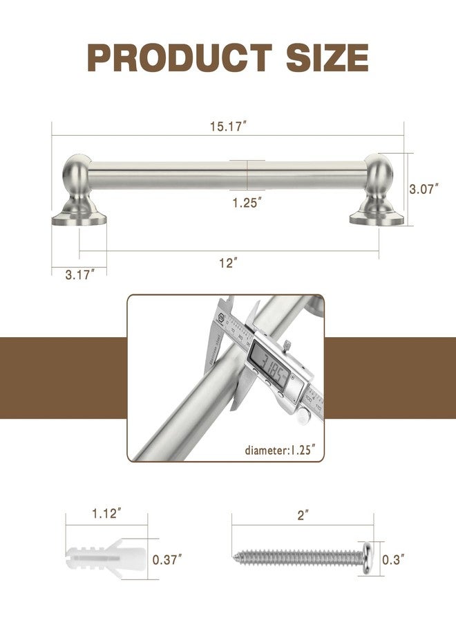 Raemnaky Anti Slip Shower Grab Bar, Safety Bathroom Assist Handle, ADA Compliant Handrail, Heavy Duty Handicap Grab Bars for Elderly, Injured, Senior, Children (Brushed Nickel, 12 Inches) - Image 5