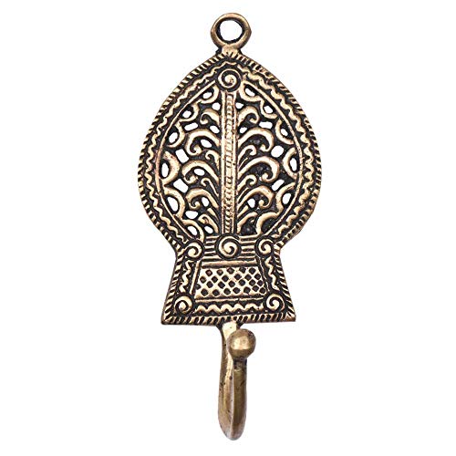 Indian-Shelf 1 Pieces Key Holder Tribal Engraved Leaf Vintage Brass Decorative Wall Hooks for Hanging Unique Coat Rack Wall Mount Antique Towel Hangers Gold - Image 2